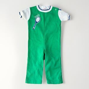 Health-Tex Vintage Kids Green Terry One Piece Tennis Jumpsuit Size 18 months